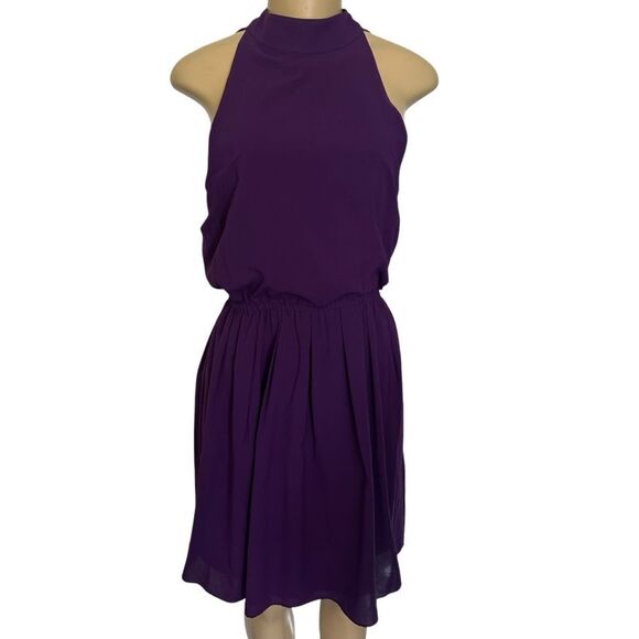 Alice + Olivia Purple Tie Neck open back Halter mini Dress small - Picture 1 of 7